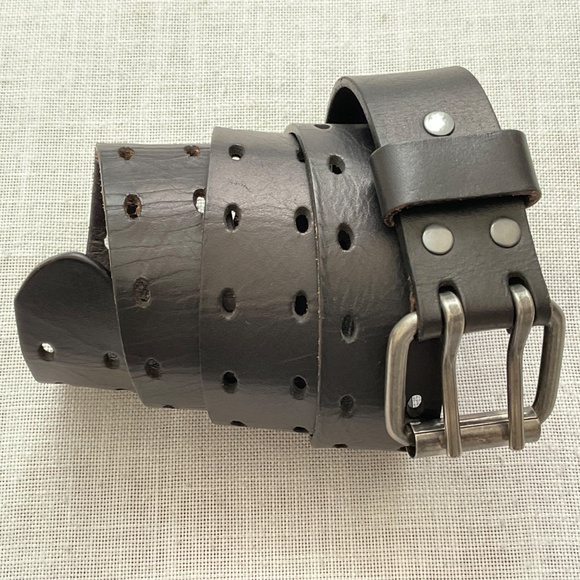 Black Genuine Leather Double Hole Prong Metal Roller Buckle Belt Size 40/100 - Picture 12 of 12